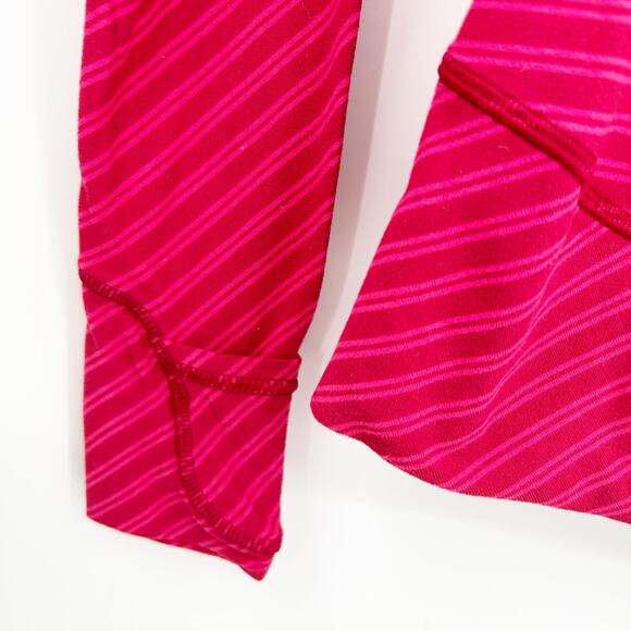 Lululemon Womens Athleisure Think Fast Thumbhole Pullover Size 2 Berry Striped - Picture 3 of 7